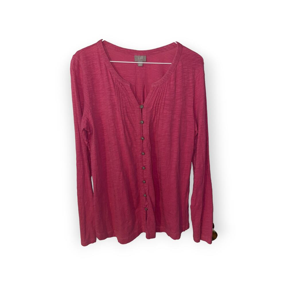 J. Jill Cotton Pink Burn-Out Knit Silver Buttons Top Shirt Heather Tunic SZ M